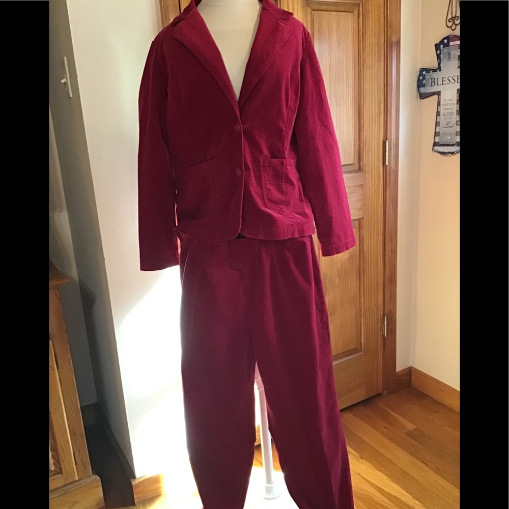 Women’s size large red corduroy pants suit